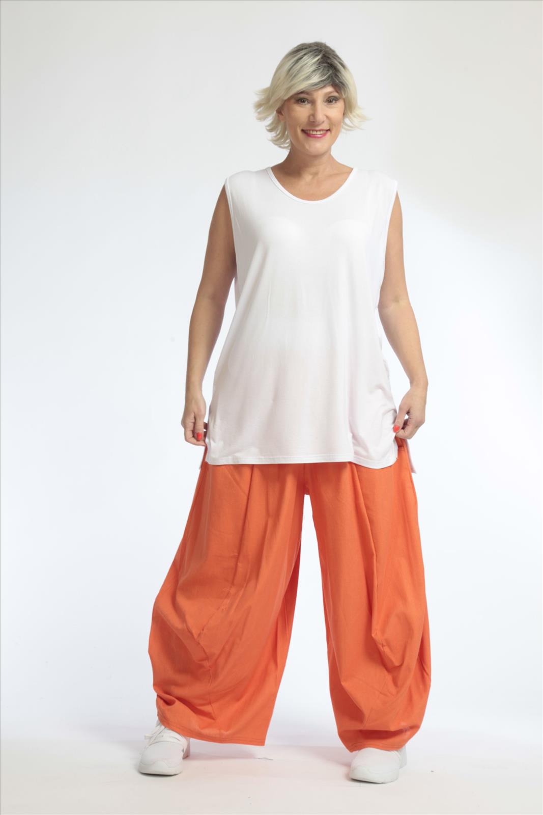  Lässige Damen Ballonhose in leuchtendem Orange mit Oversize-Schnitt und feiner Leinen-Optik