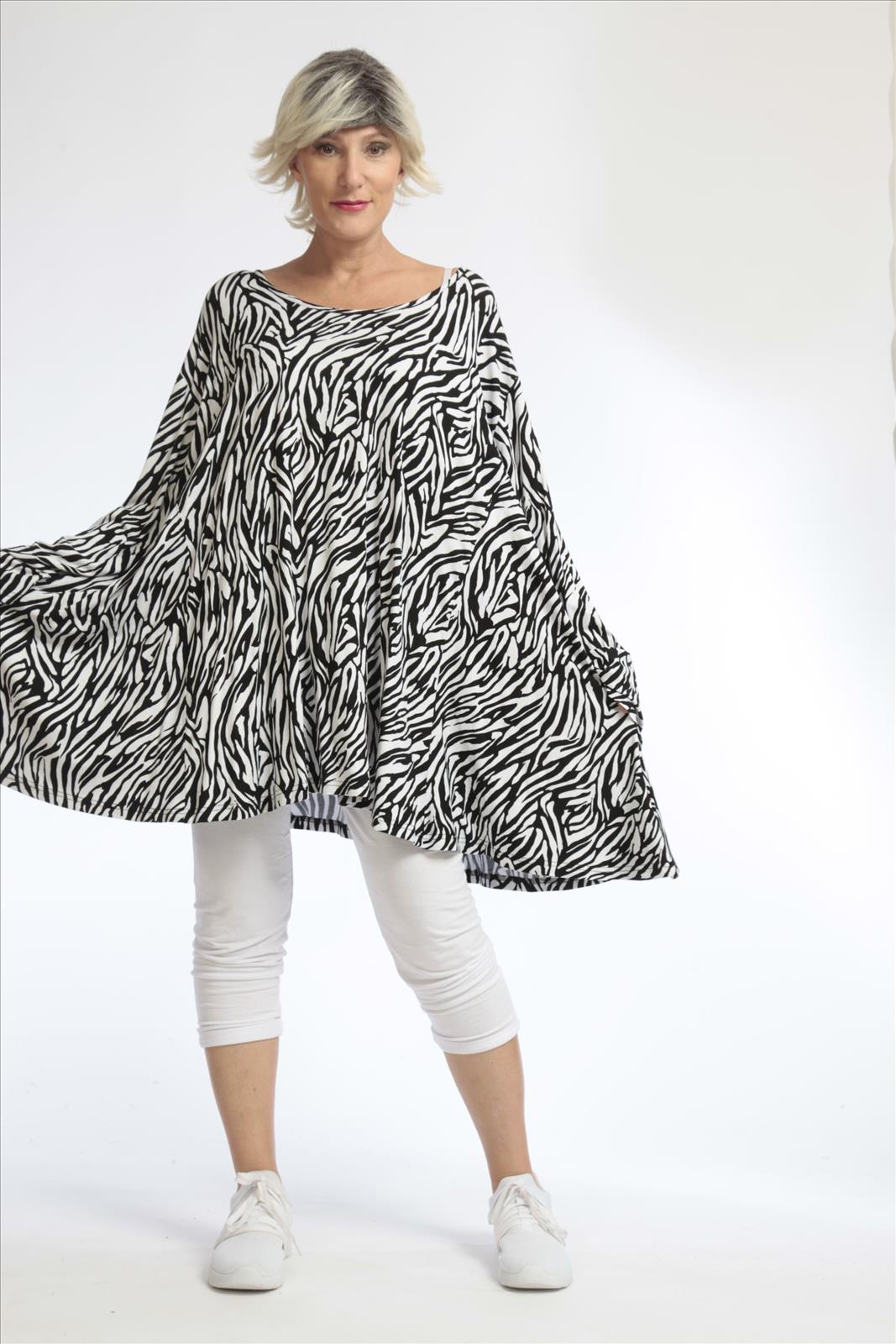  A-Form Bigshirt von AKH Fashion aus Viskose, 1021.00593, Schwarz-Weiß, Zebra, Schick, Modern