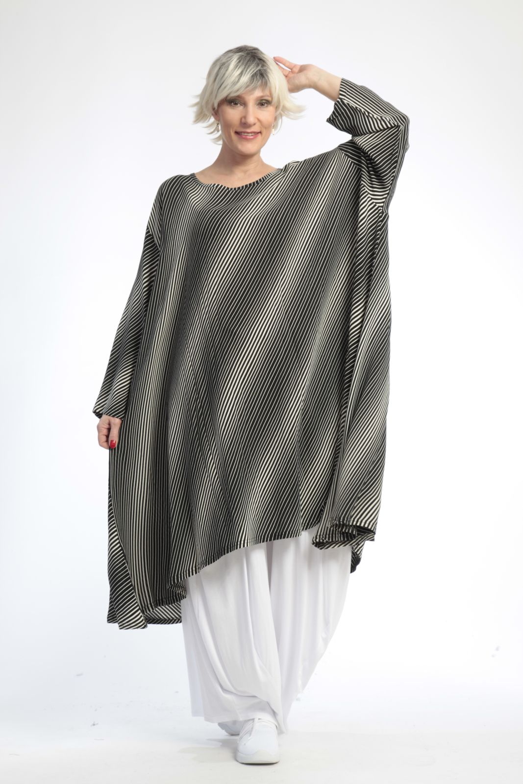  Bigshirt von AKH Fashion aus Viskose, 0811.02666, Schwarz-Wollweiß, Streifen, Schick, Modern