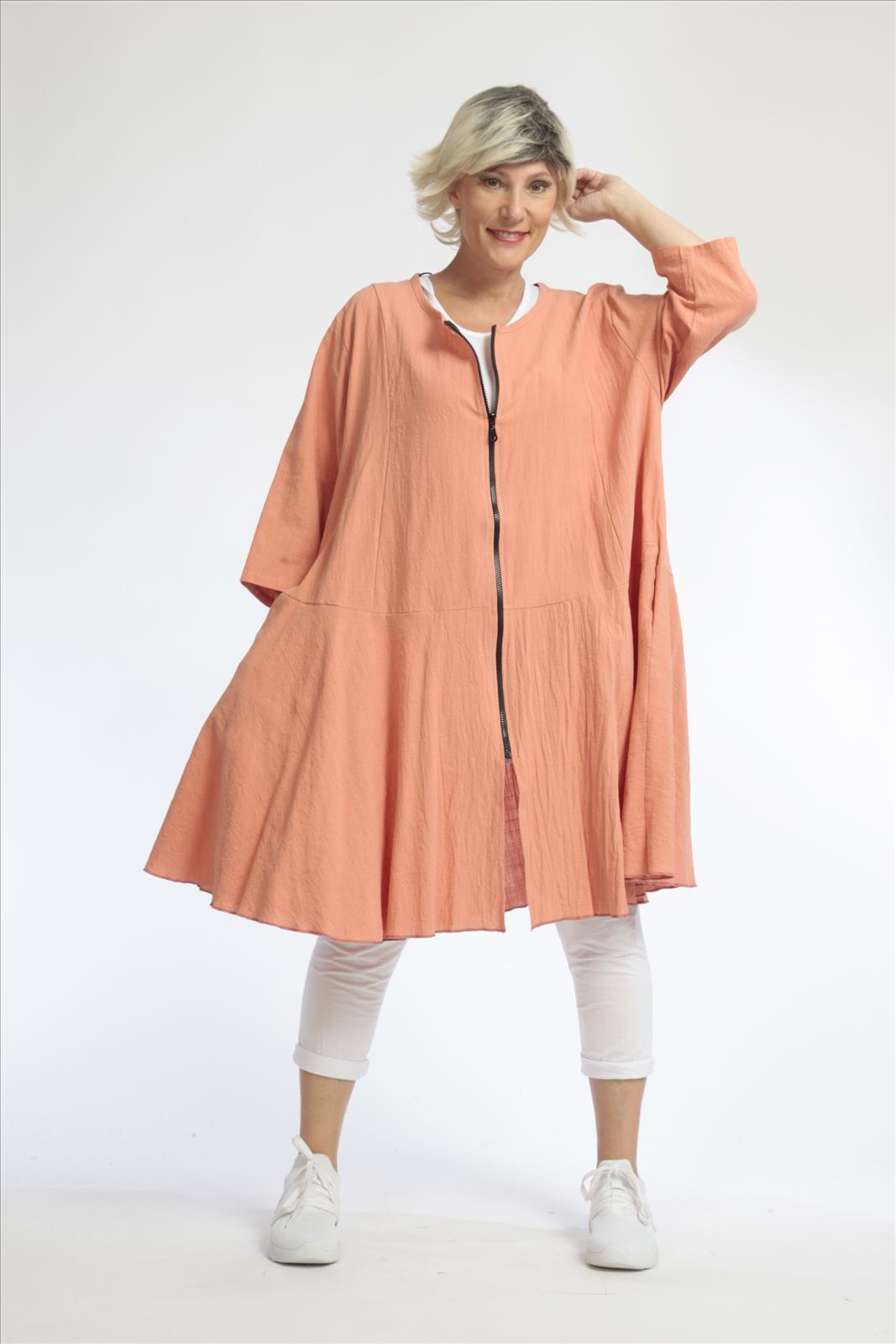  Trendige Jacke im lässigen Glocken-Schnitt aus leichtem Baumwollgewebe in Apricot für Plus Size