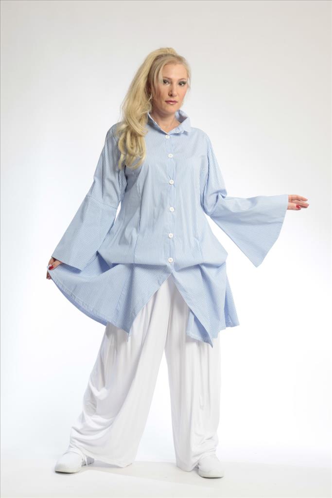  Bluse von AKH Fashion aus Baumwolle in gerader Form, 0688.01865, Blau-Weiß, Ausgefallen