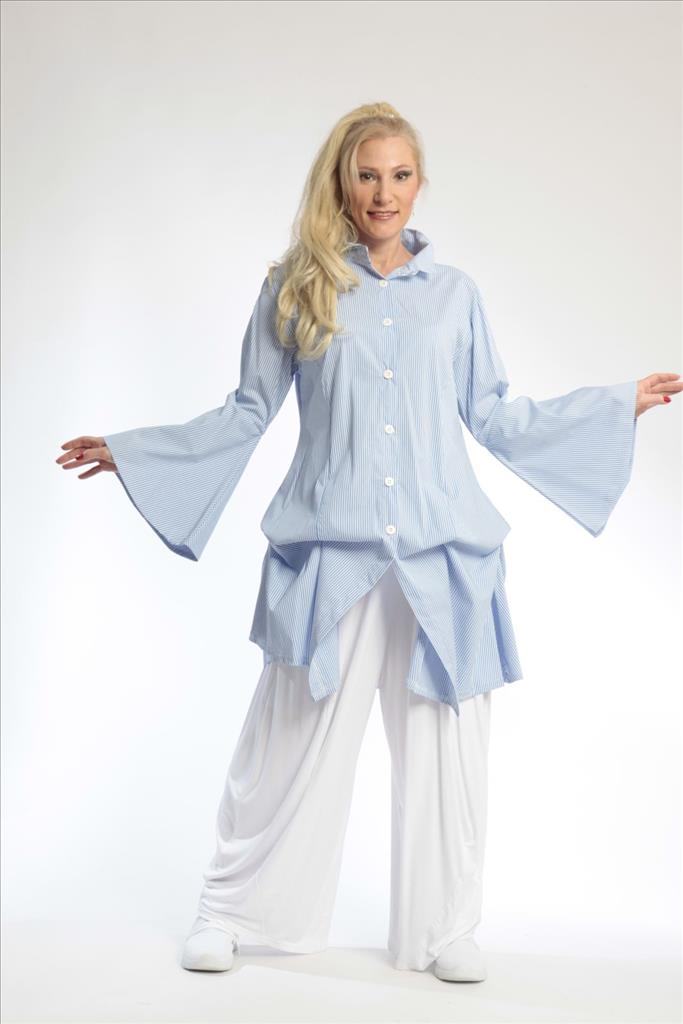  Bluse von AKH Fashion aus Baumwolle in gerader Form, 0688.01865, Blau-Weiß, Ausgefallen