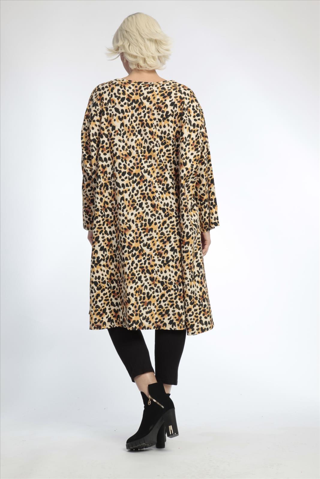  A-Form Bigshirt von AKH Fashion aus Viskose, 0829.02666, Natur-Schwarz, Leopard, Ausgefallen