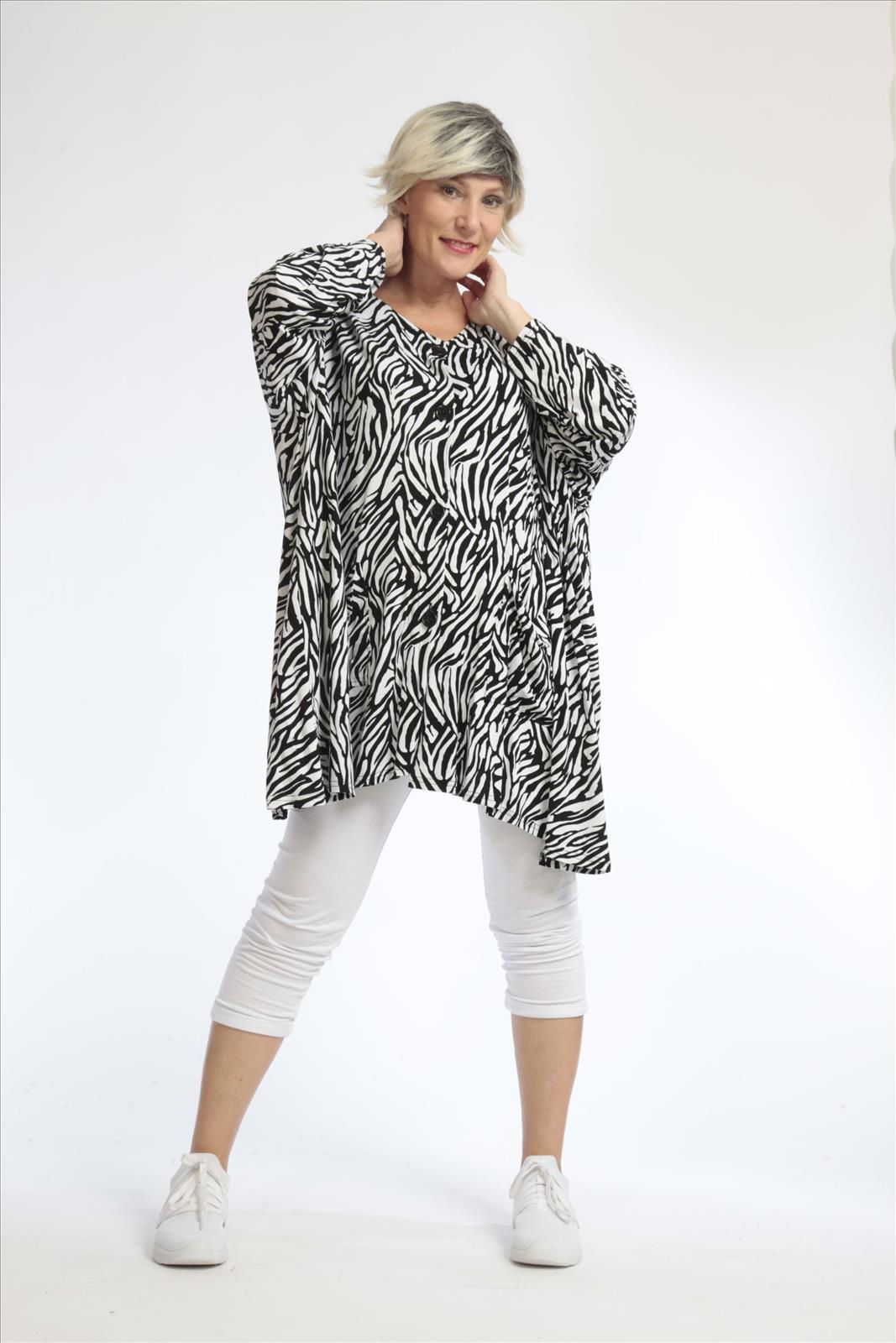  A-Form Jacke von AKH Fashion aus Viskose, 1021.01382, Schwarz-Weiß, Zebra, Schick, Modern