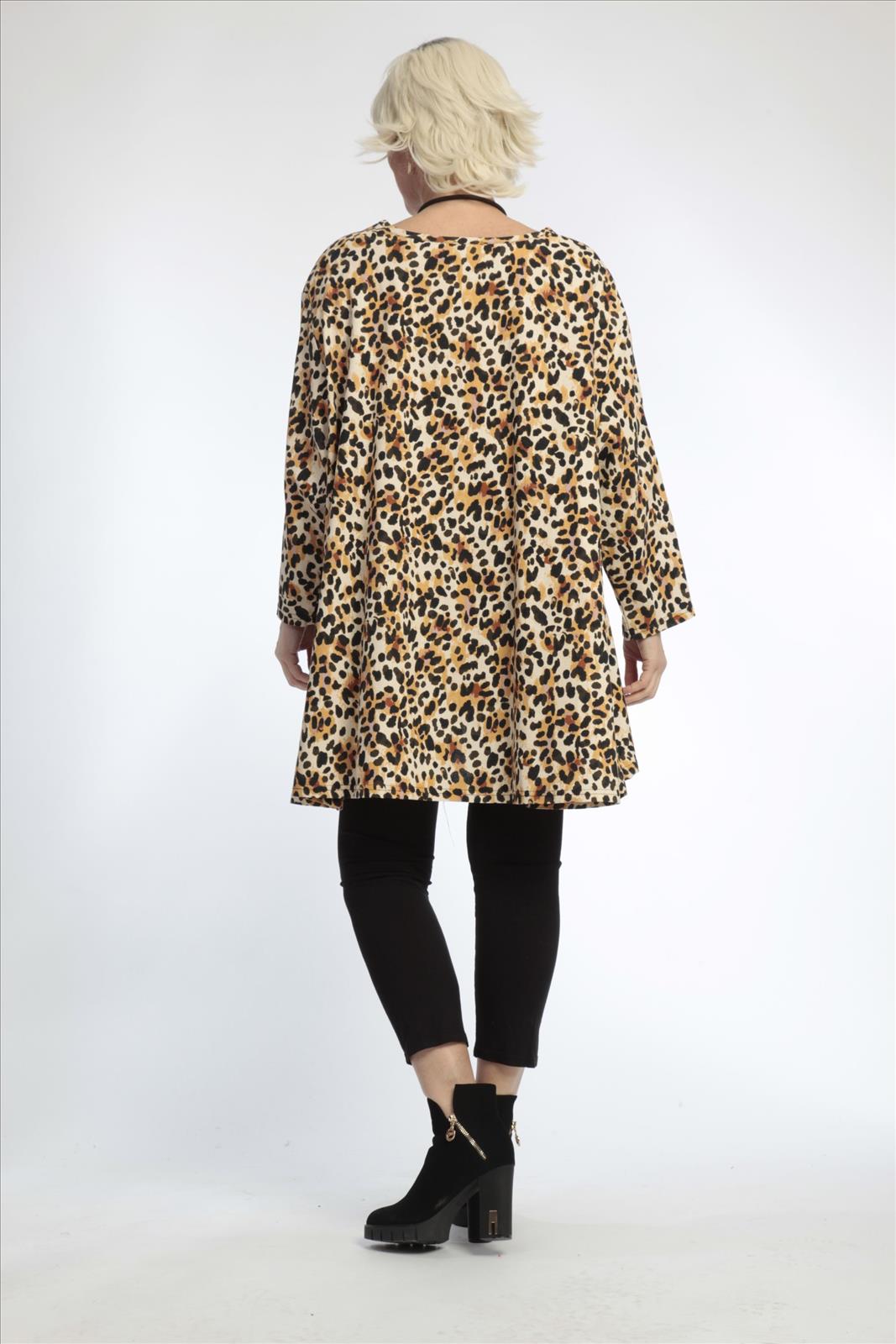  A-Form Bigshirt von AKH Fashion aus Viskose, 0829.00593, Natur-Schwarz, Leopard, Ausgefallen