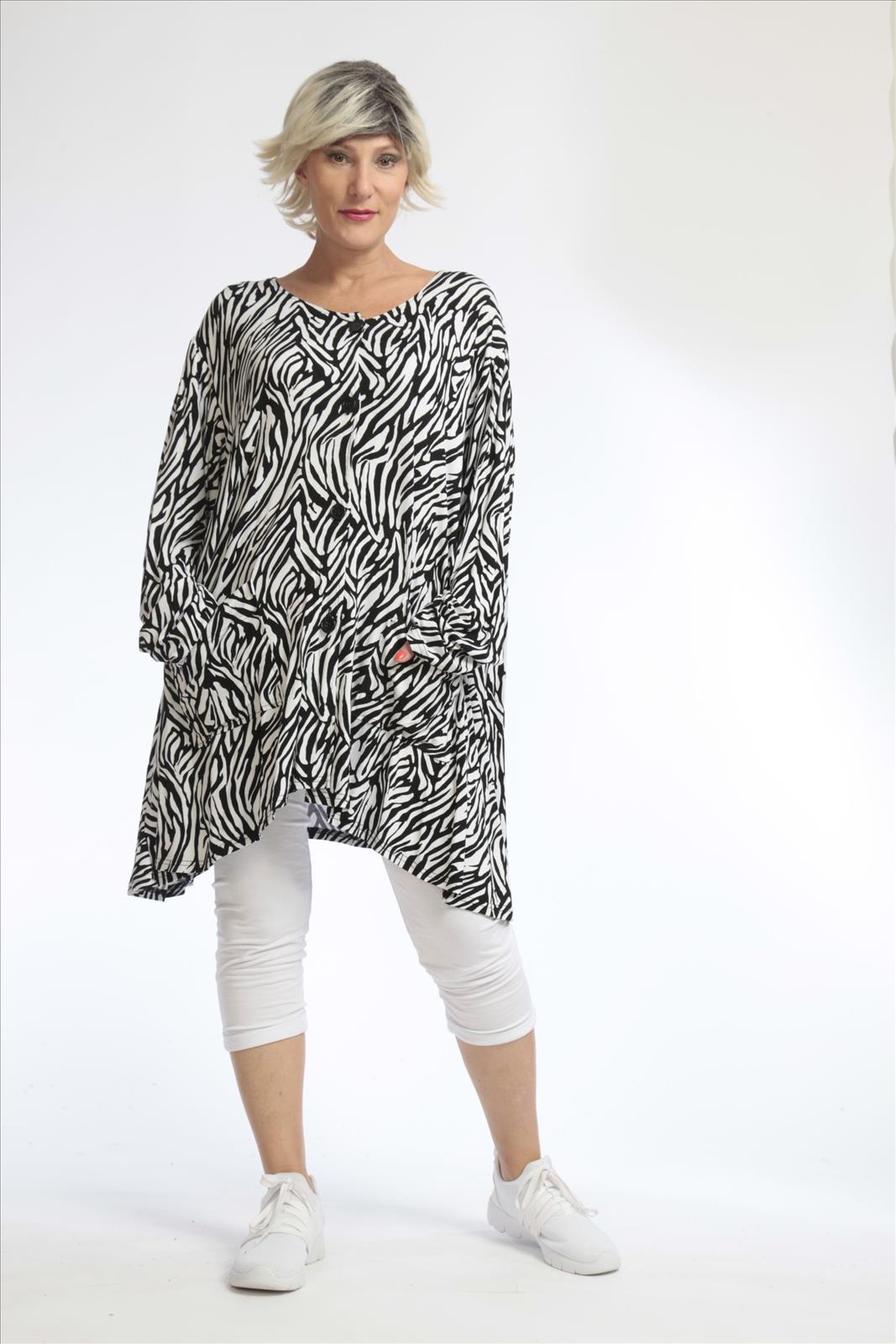  A-Form Jacke von AKH Fashion aus Viskose, 1021.01382, Schwarz-Weiß, Zebra, Schick, Modern