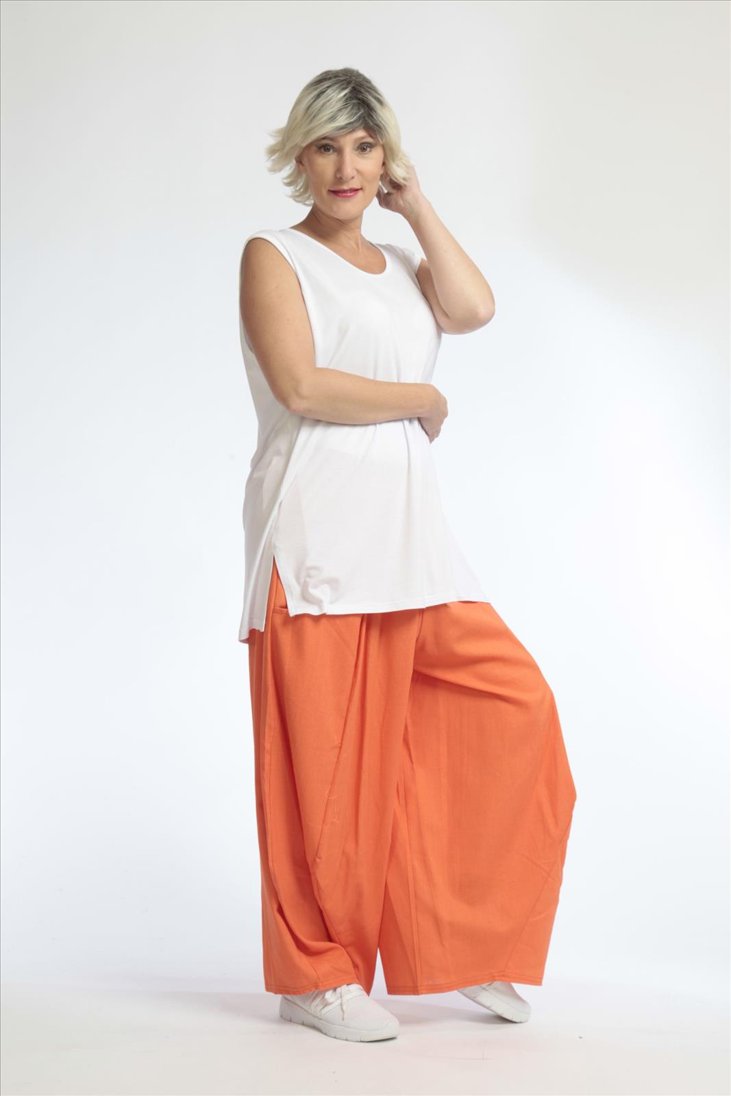  Lässige Damen Ballonhose in leuchtendem Orange mit Oversize-Schnitt und feiner Leinen-Optik