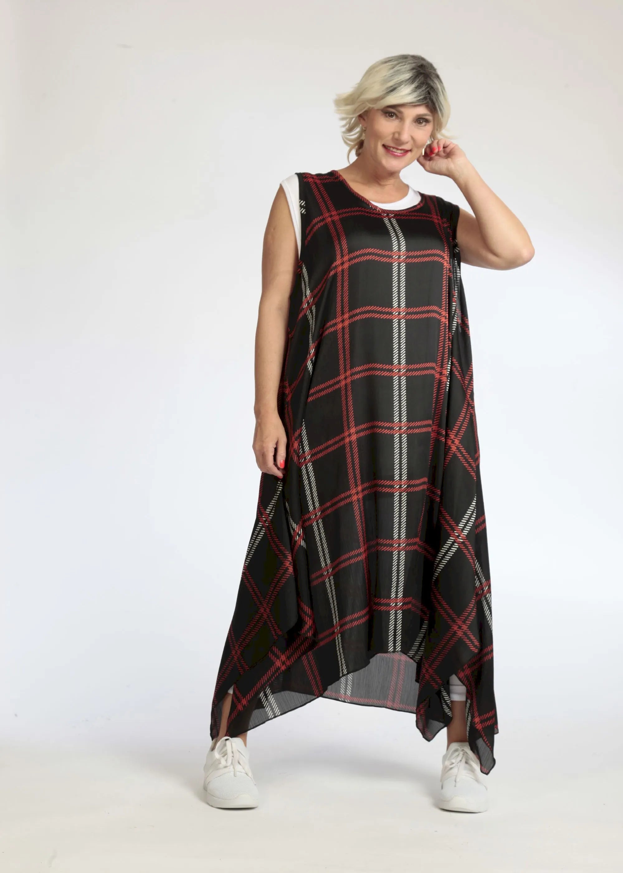  A-Form Tunika von AKH Fashion aus Polyester, 1073.05927, Schwarz-Rot, Kariert, Schick