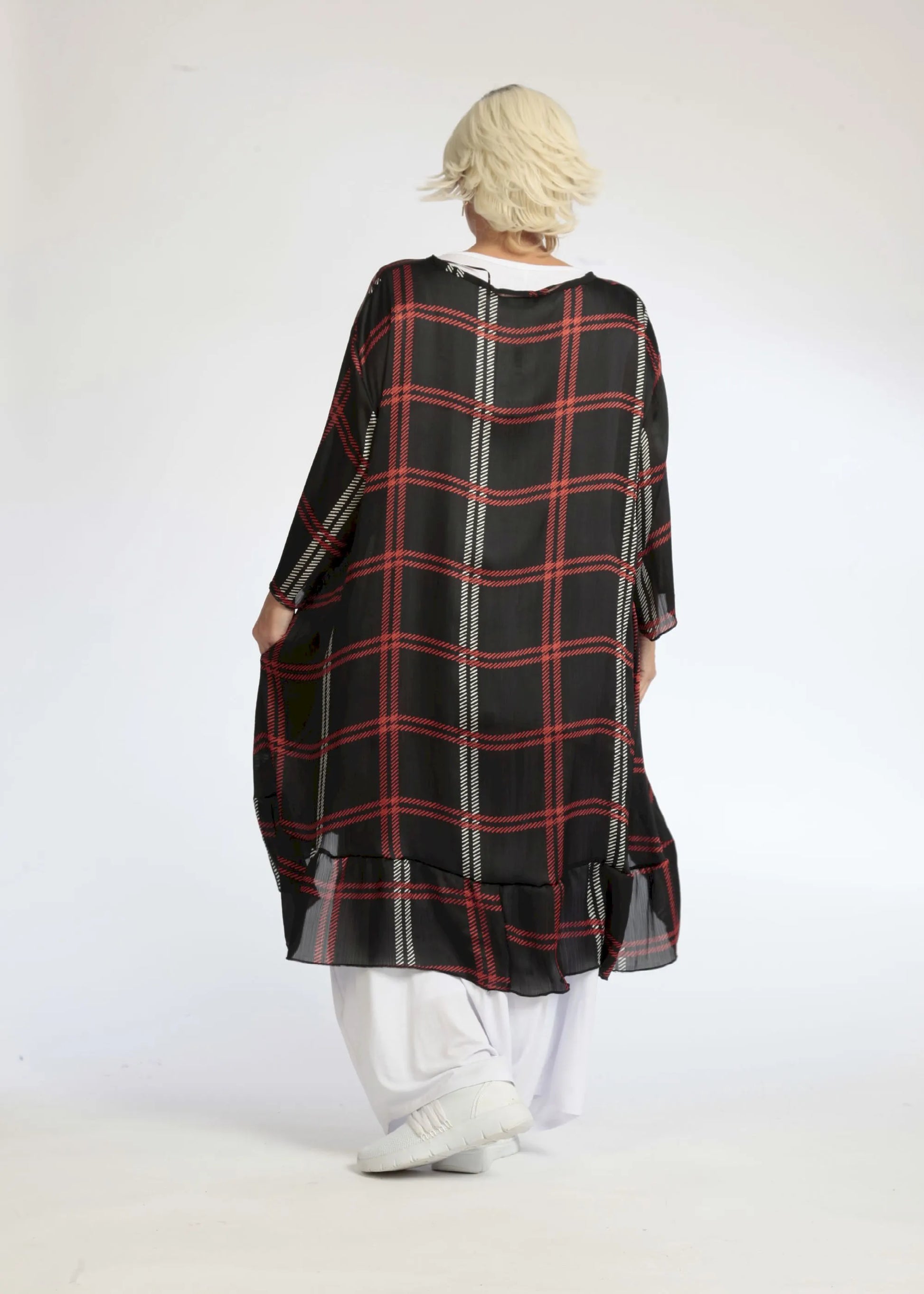  Bigshirt von AKH Fashion aus Polyester in Vokuhila-Form, 1073.06837, Schwarz-Rot, Ausgefallen