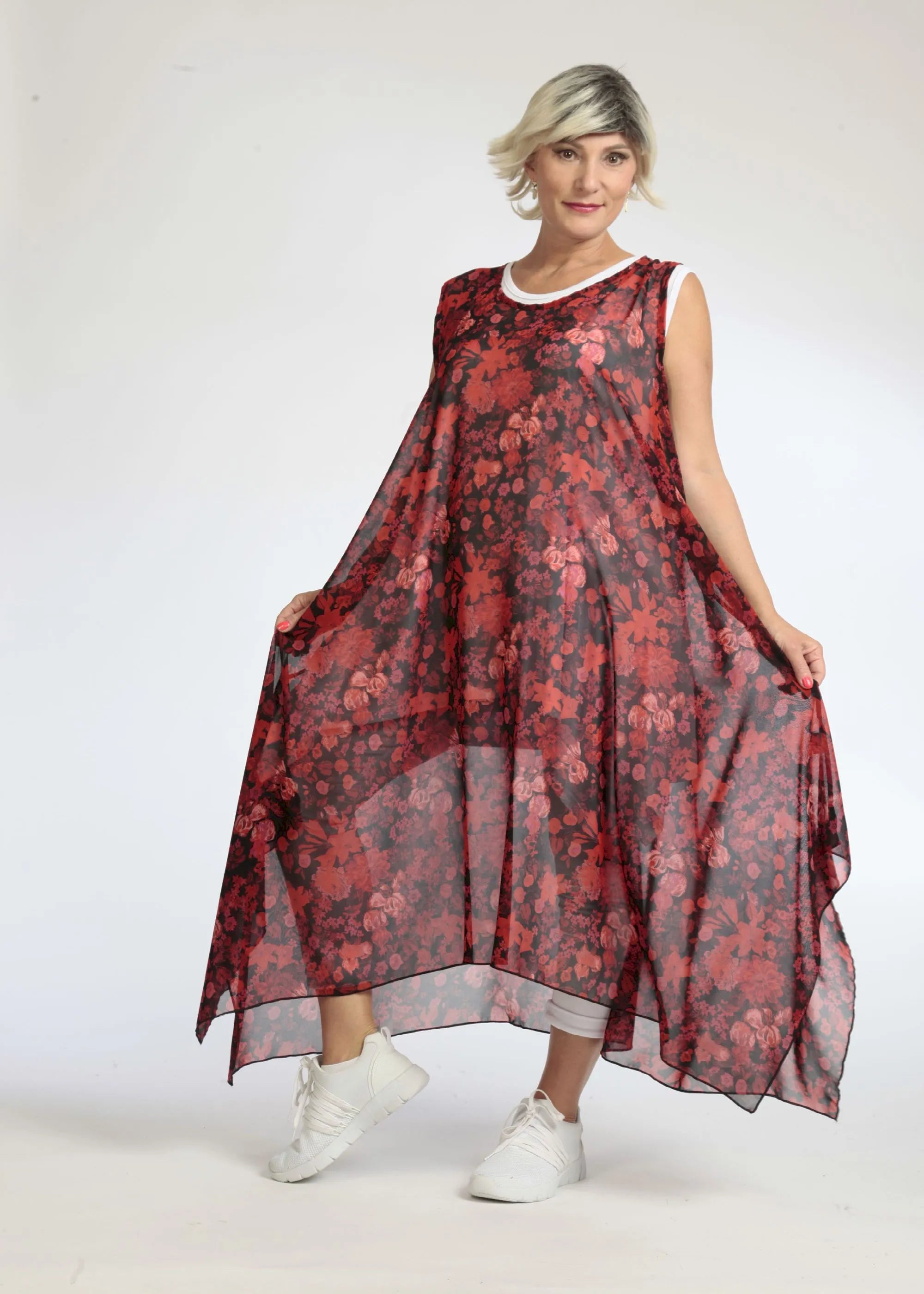  A-Form Tunika von AKH Fashion aus Polyester, 1075.05927, Rot-Schwarz, Blumen, Schick