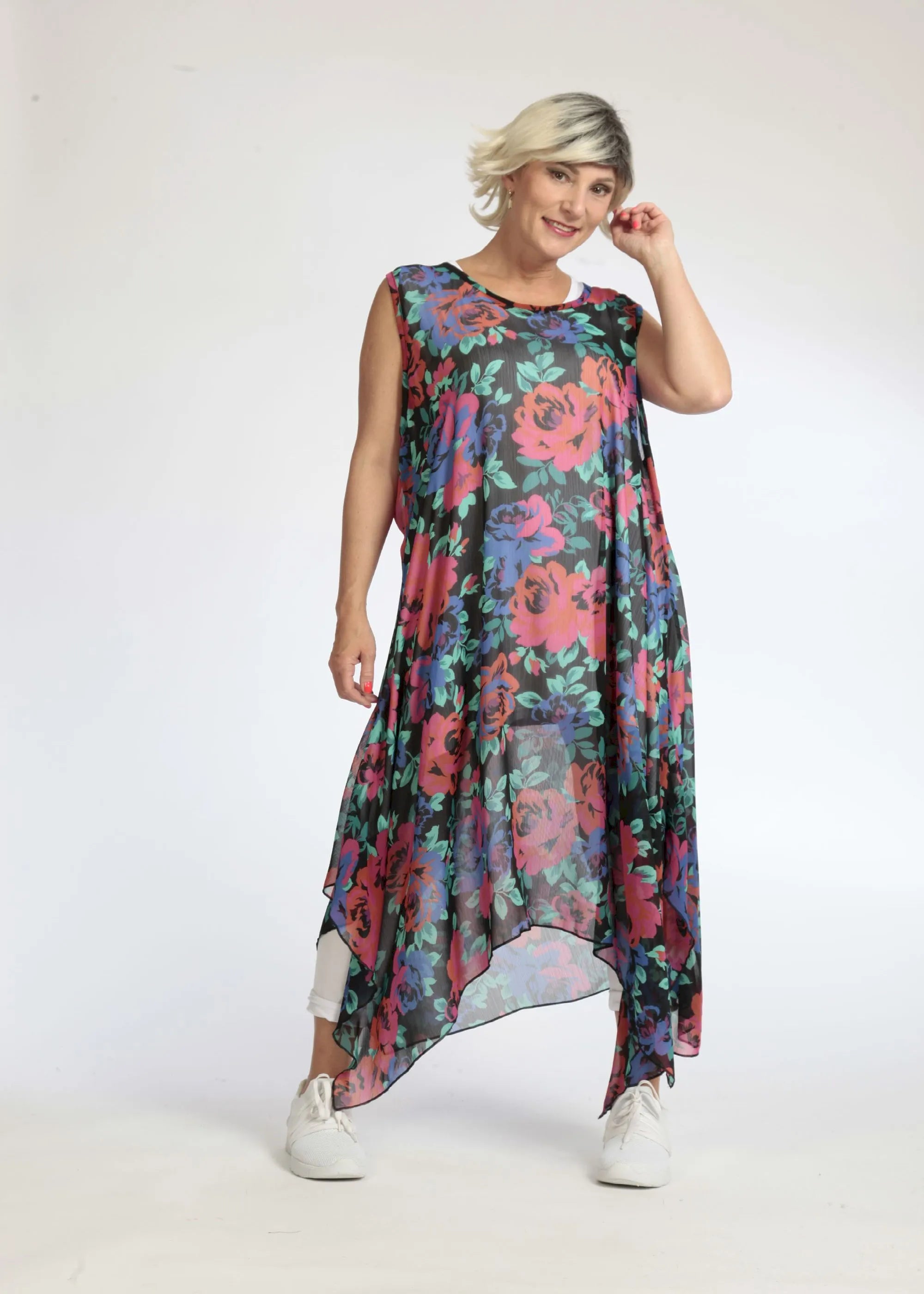  A-Form Tunika von AKH Fashion aus Polyester, 1076.05927, Schwarz-Rot-Blau, Blumen, Schick