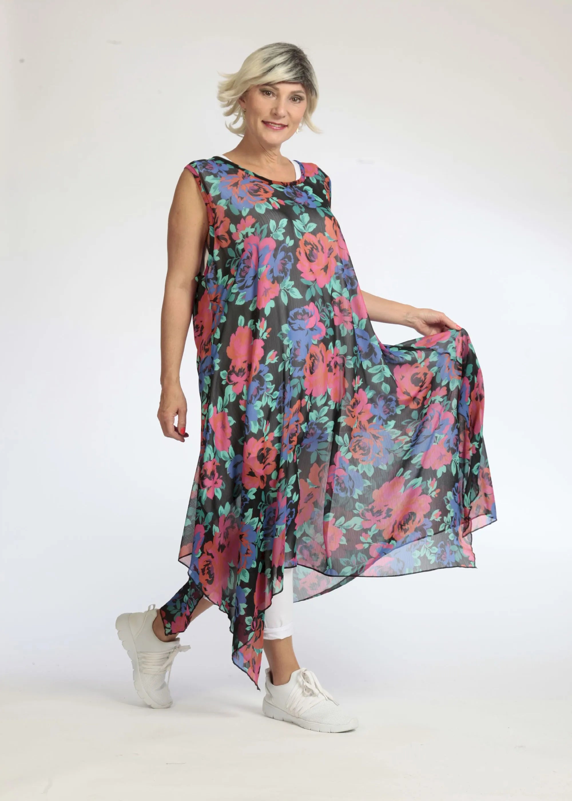  A-Form Tunika von AKH Fashion aus Polyester, 1076.05927, Schwarz-Rot-Blau, Blumen, Schick