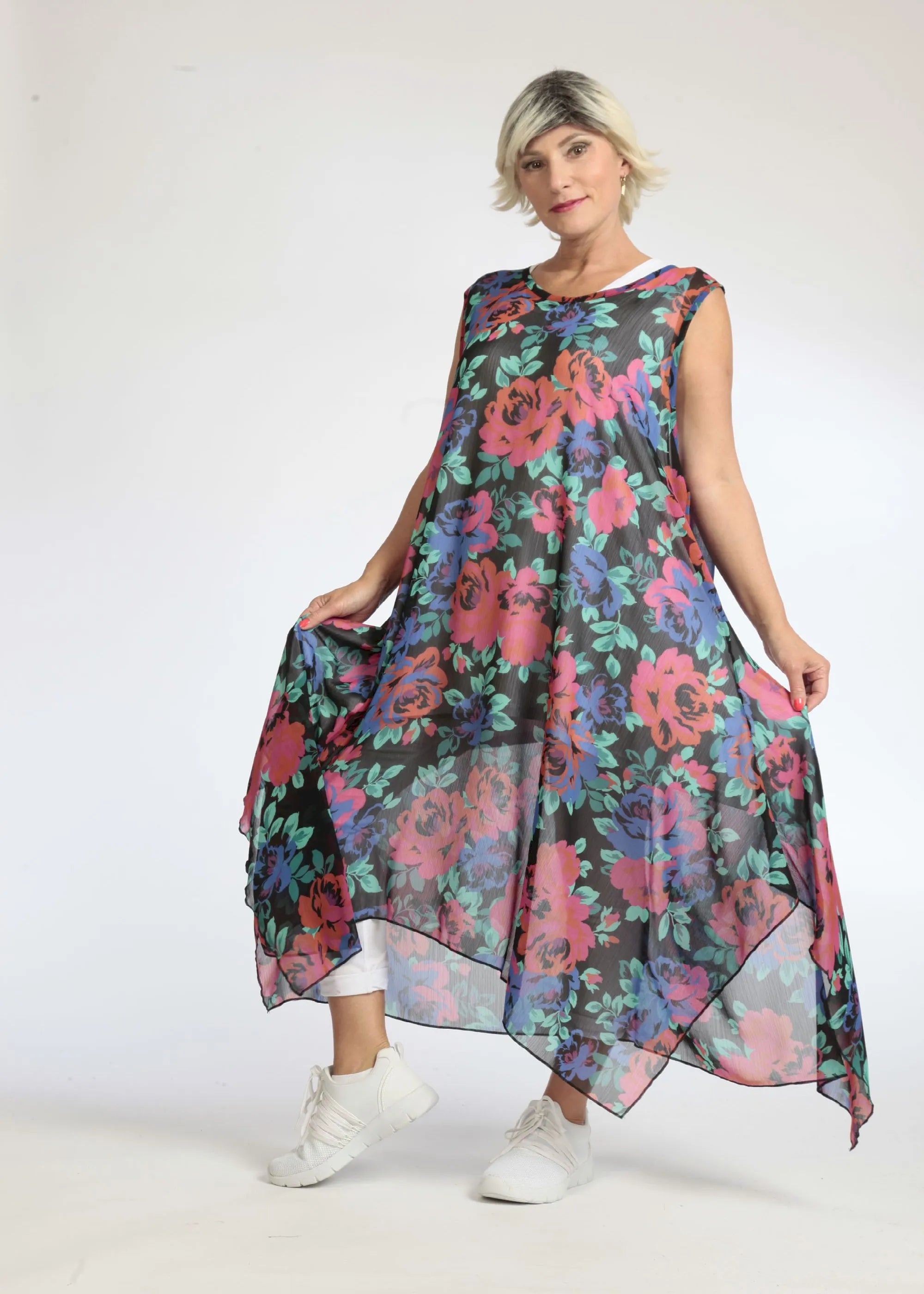  A-Form Tunika von AKH Fashion aus Polyester, 1076.05927, Schwarz-Rot-Blau, Blumen, Schick