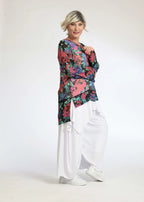  AKH Fashion Shirt in gerader Form, aus Polyester, 1076.06839, Schwarz-Rot-Blau, Blumen
