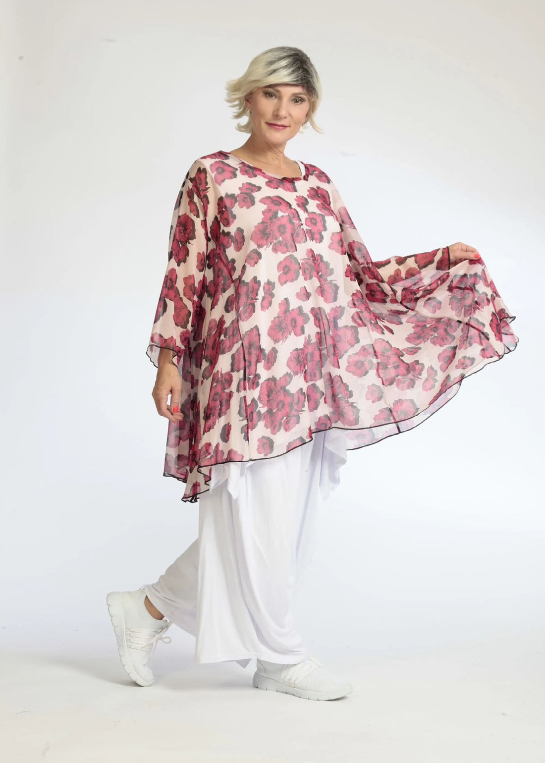  A-Form Bigshirt von AKH Fashion aus Polyester, 1077.00593, Rose-Pink, Blumen, Schick, Modern