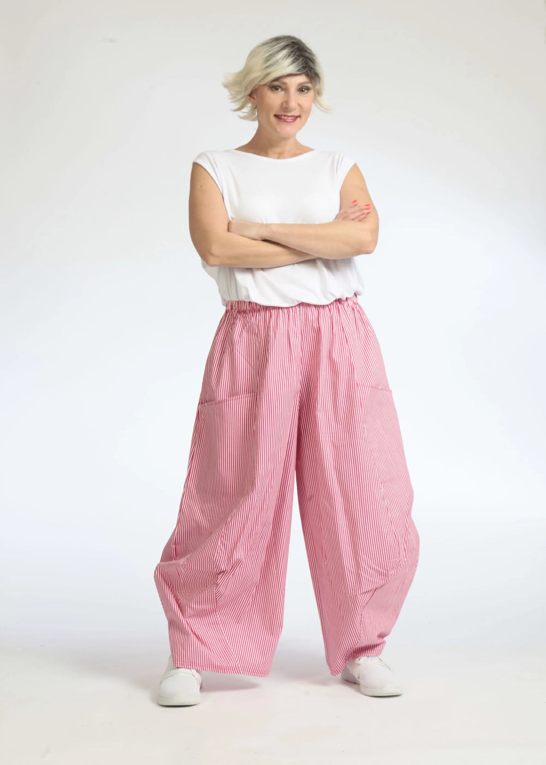  Ballonhose von AKH Fashion aus Baumwolle, 1085.08069, Pink-Weiß, Streifen, Schick, Modern