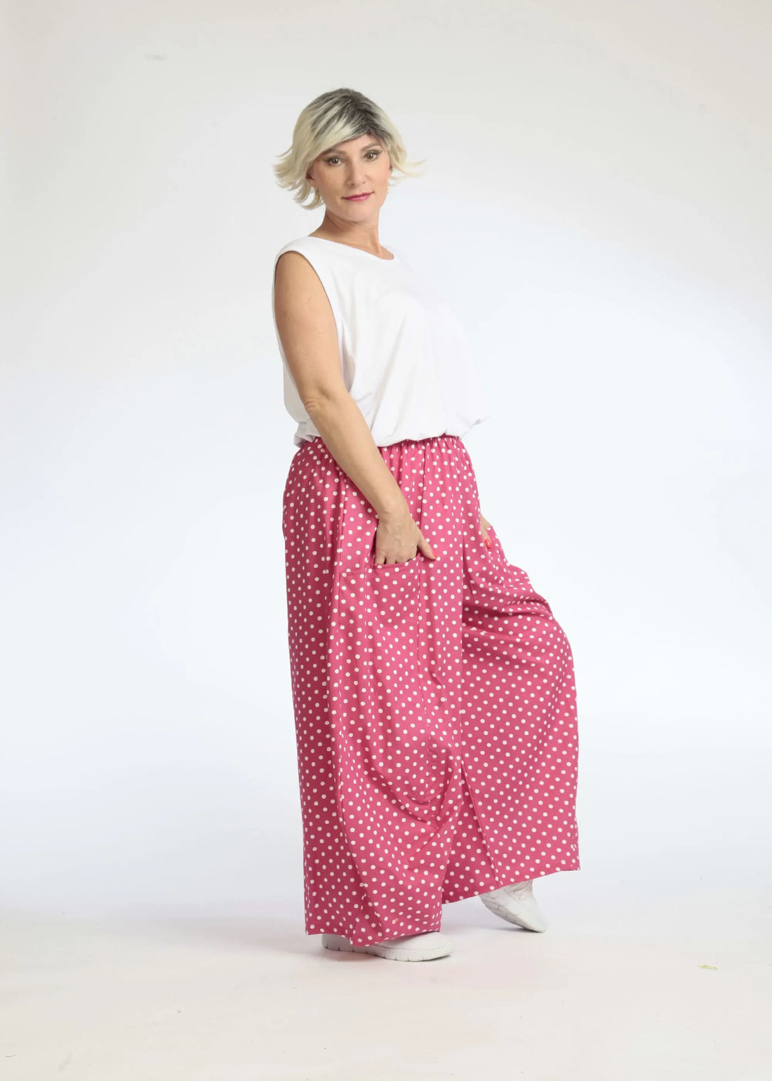  Ballonhose von AKH Fashion aus Baumwolle, 1086.08069, Pink-Weiß, Punkte, Schick, Modern