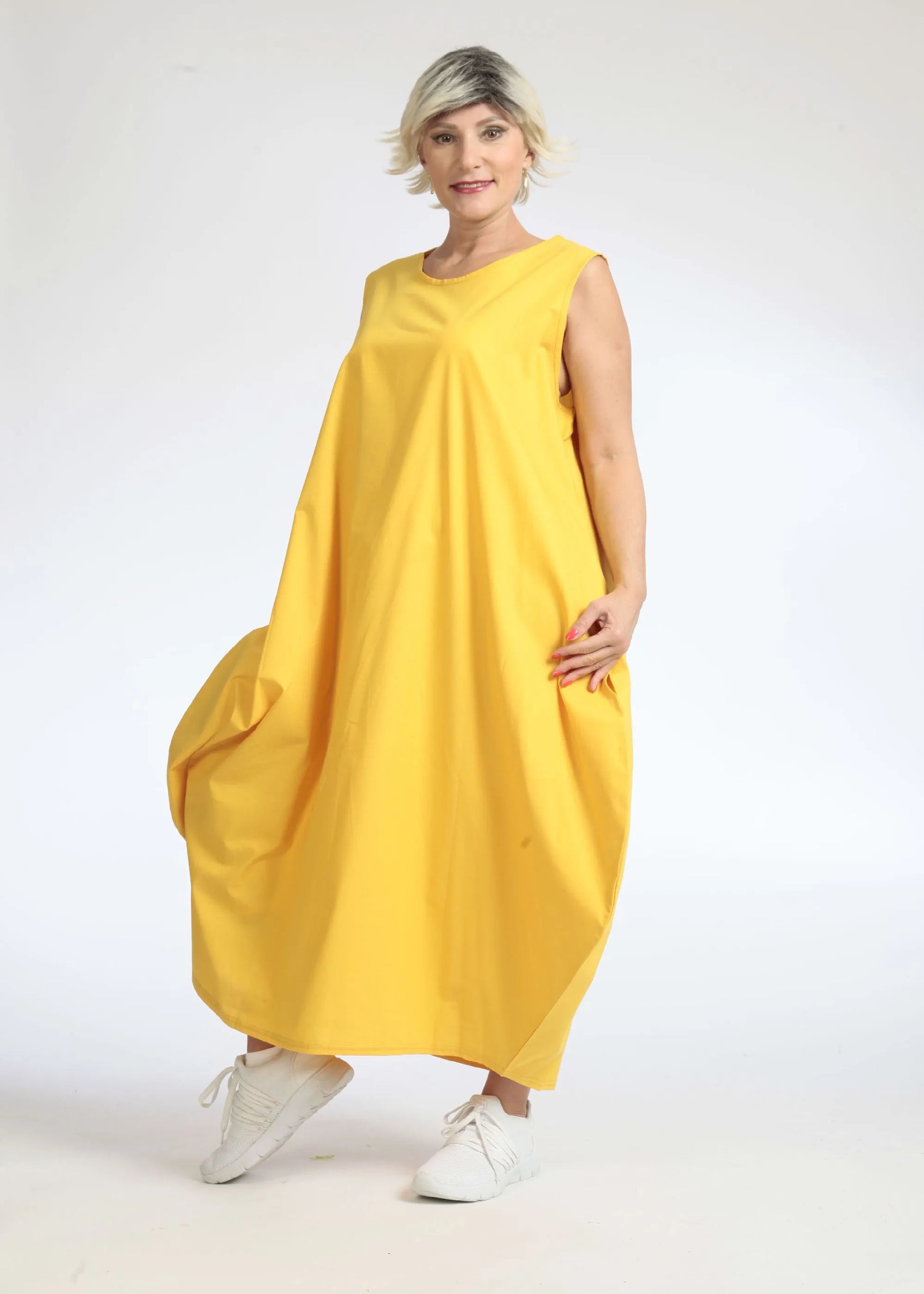  Ballonkleid von AKH Fashion aus Baumwolle, 1087.01925, Gelb, Unifarben, Schick, Modern