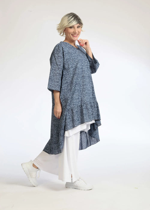  AKH Fashion Bigshirt in Vokuhila-Form, aus Baumwolle, 1088.06837, Jeansblau, Blumen, Schick
