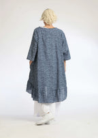  AKH Fashion Bigshirt in Vokuhila-Form, aus Baumwolle, 1088.06837, Jeansblau, Blumen, Schick
