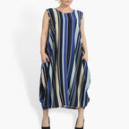 Ballonkleid von AKH Fashion aus Materialmix, 0839.01925, Blau-Beige-Multi, Streifen