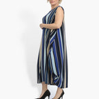  Ballonkleid von AKH Fashion aus Materialmix, 0839.01925, Blau-Beige-Multi, Streifen