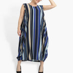 Ballonkleid von AKH Fashion aus Materialmix, 0839.01925, Blau-Beige-Multi, Streifen