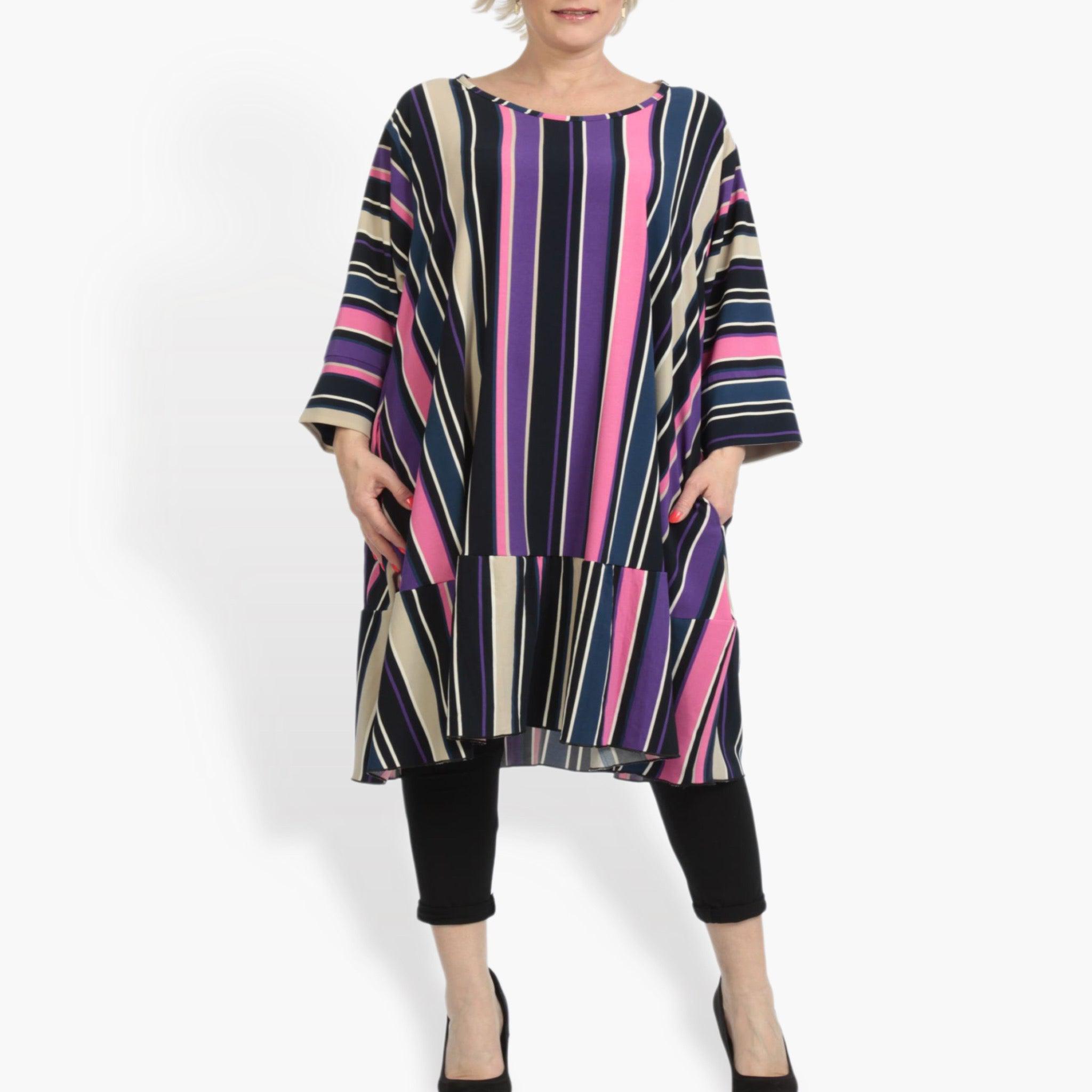  A-Form Shirt von AKH Fashion aus Materialmix, 0839.06779, Pink-Lila-Multi, Streifen