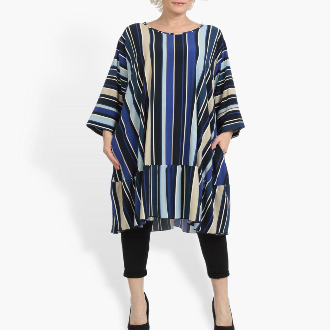  A-Form Shirt von AKH Fashion aus Materialmix, 0839.06779, Blau-Beige-Multi, Ausgefallen