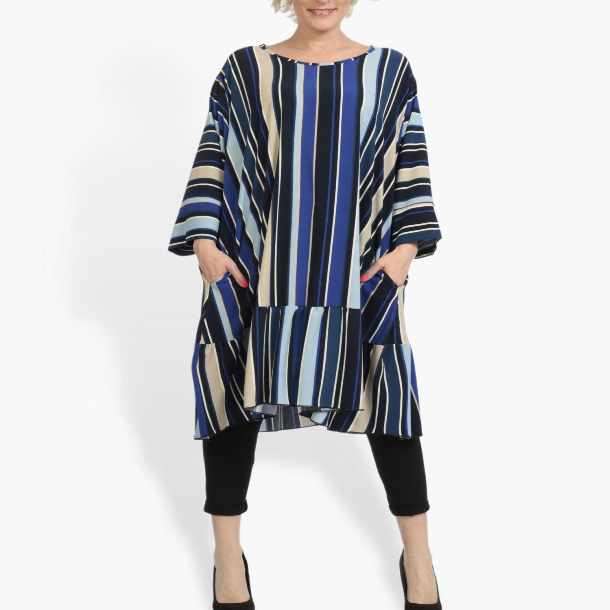  A-Form Shirt von AKH Fashion aus Materialmix, 0839.06779, Blau-Beige-Multi, Ausgefallen