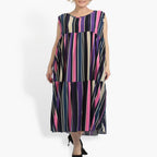  A-Form Kleid von AKH Fashion aus Materialmix, 0839.06781, Pink-Lila-Multi, Streifen