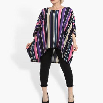  Bigshirt von AKH Fashion aus Materialmix in Vokuhila-Form, 0839.06780, Pink-Lila-Multi