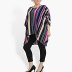  AKH Fashion Bigshirt in Vokuhila-Form, aus Materialmix, 0839.06780, Pink-Lila-Multi