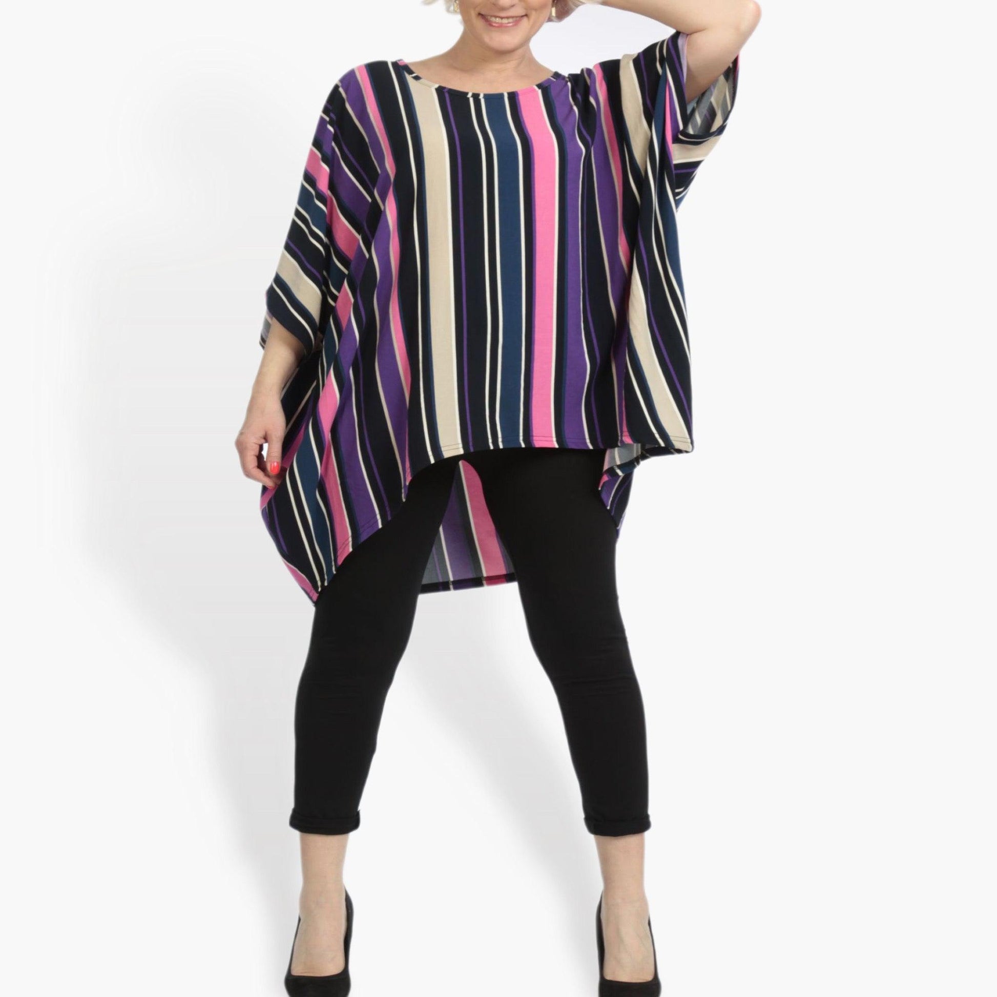  Bigshirt von AKH Fashion aus Materialmix in Vokuhila-Form, 0839.06780, Pink-Lila-Multi