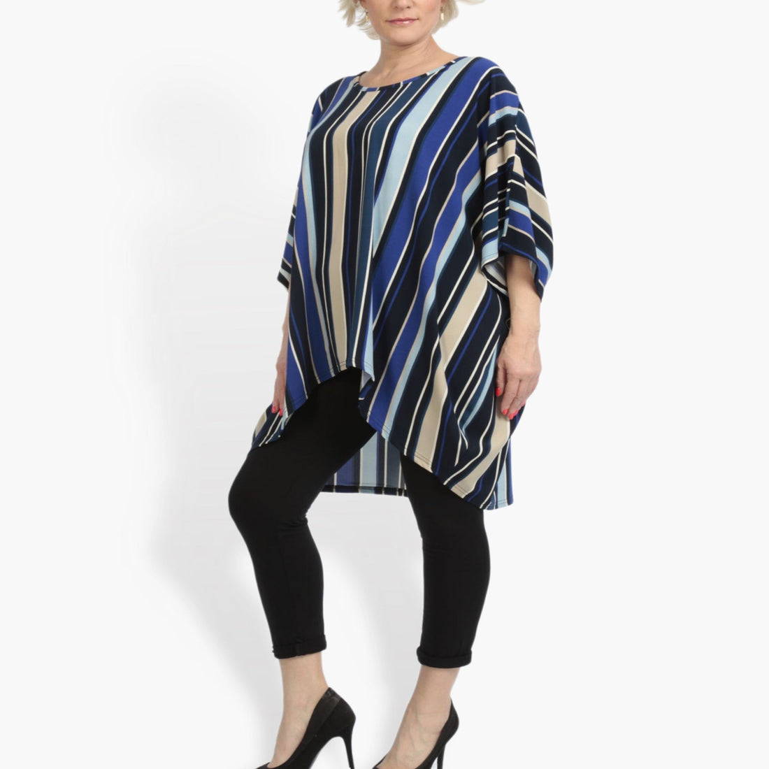  Bigshirt von AKH Fashion aus Materialmix in Vokuhila-Form, 0839.06780, Blau-Beige-Multi