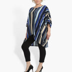  AKH Fashion Bigshirt in Vokuhila-Form, aus Materialmix, 0839.06780, Blau-Beige-Multi