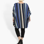  AKH Fashion Bigshirt in Vokuhila-Form, aus Materialmix, 0839.06780, Blau-Beige-Multi