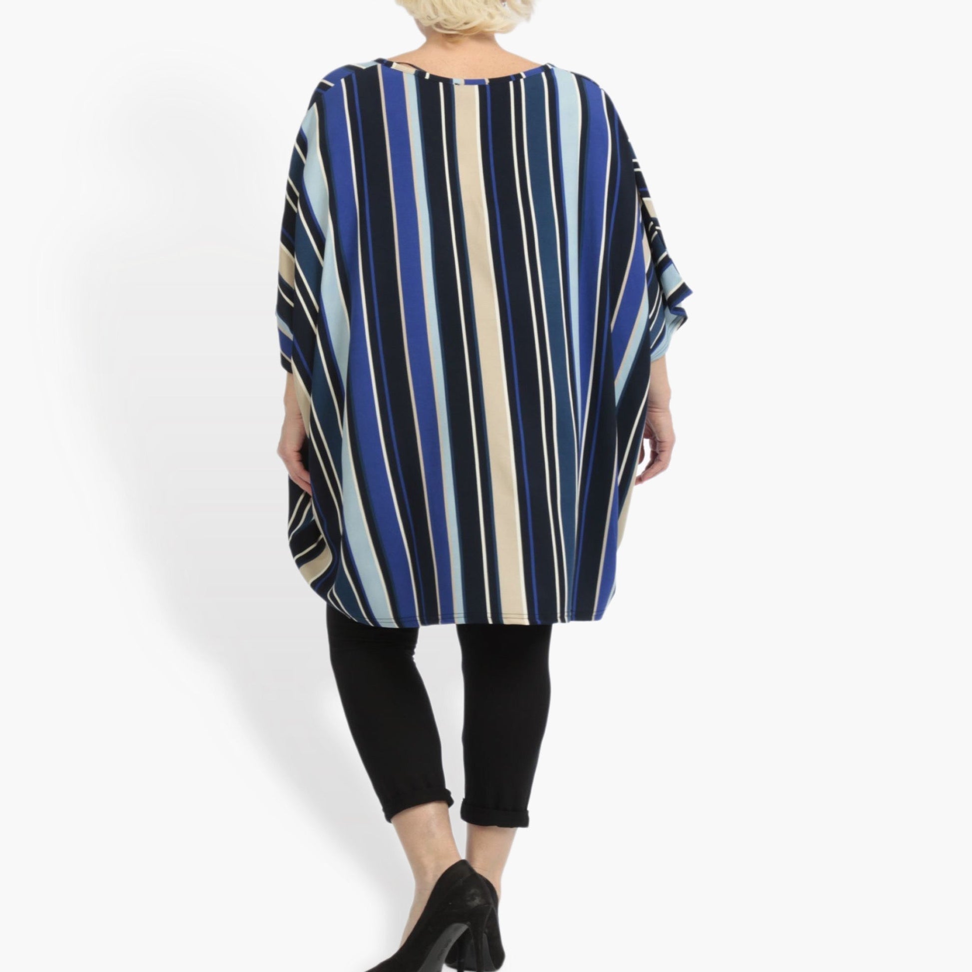  Bigshirt von AKH Fashion aus Materialmix in Vokuhila-Form, 0839.06780, Blau-Beige-Multi