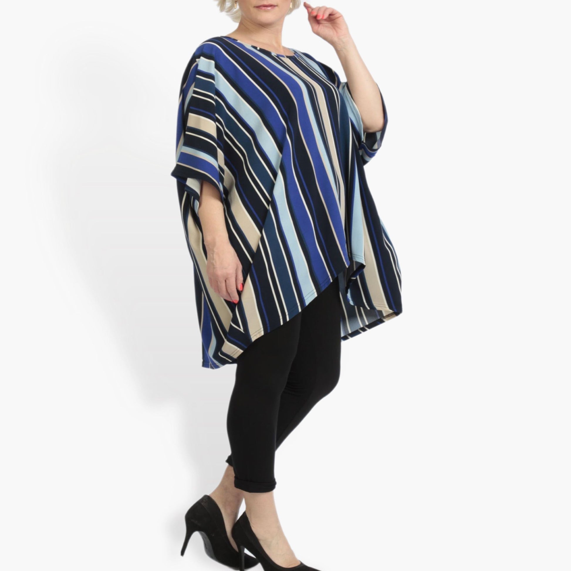  Bigshirt von AKH Fashion aus Materialmix in Vokuhila-Form, 0839.06780, Blau-Beige-Multi