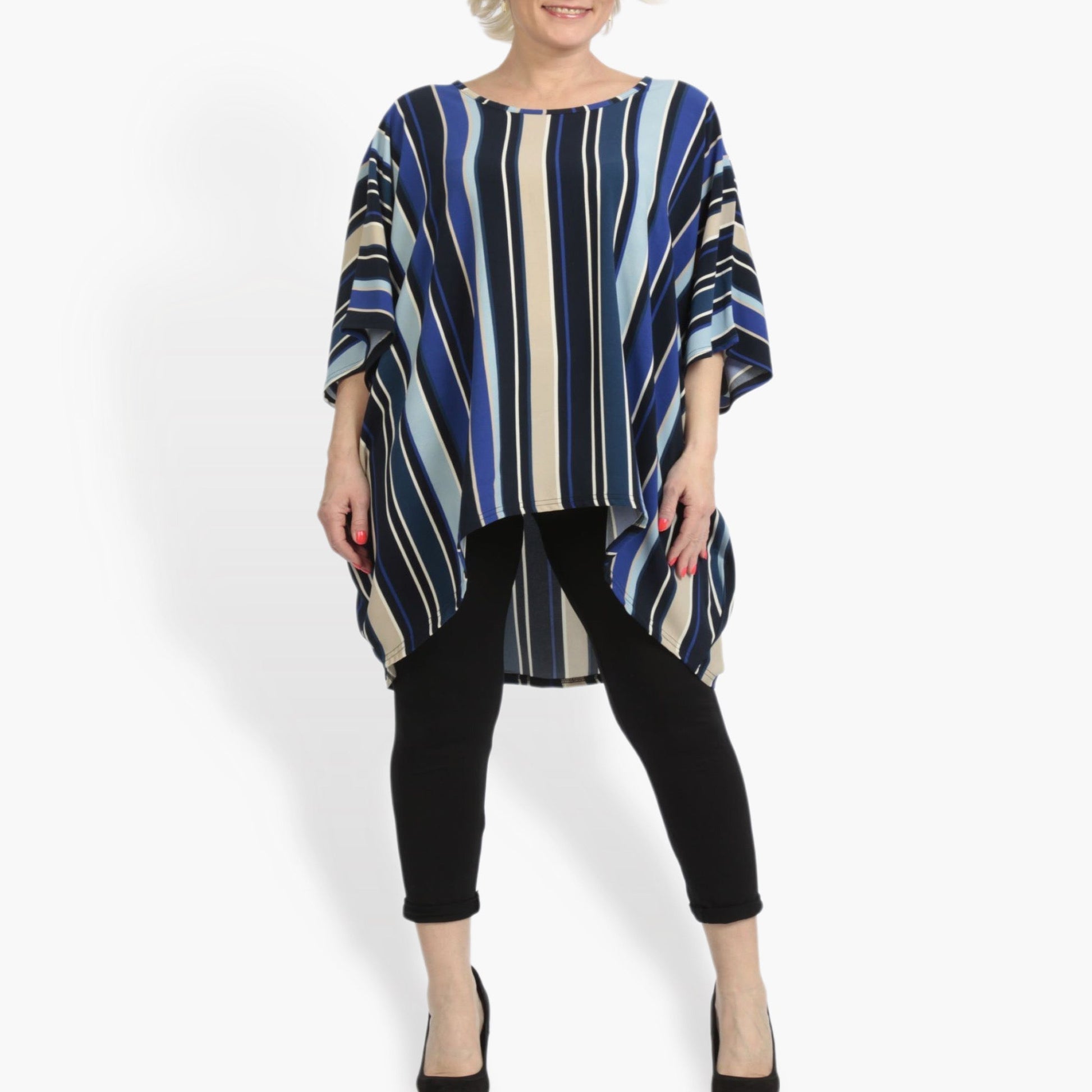  Bigshirt von AKH Fashion aus Materialmix in Vokuhila-Form, 0839.06780, Blau-Beige-Multi