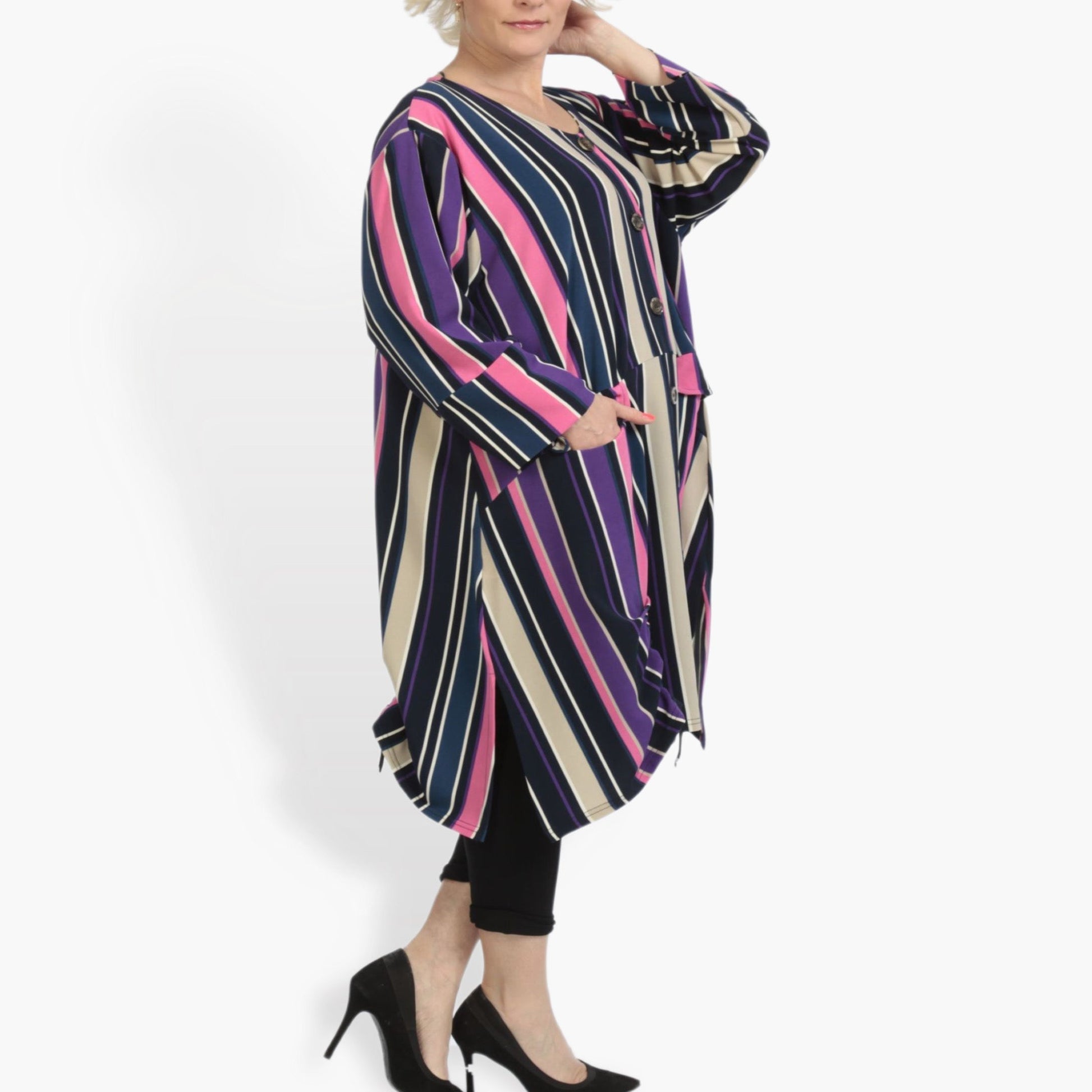  A-Form Jacke in modernem Pink-Lila-Multi mit lässigem Oversize-Schnitt für Plus Size