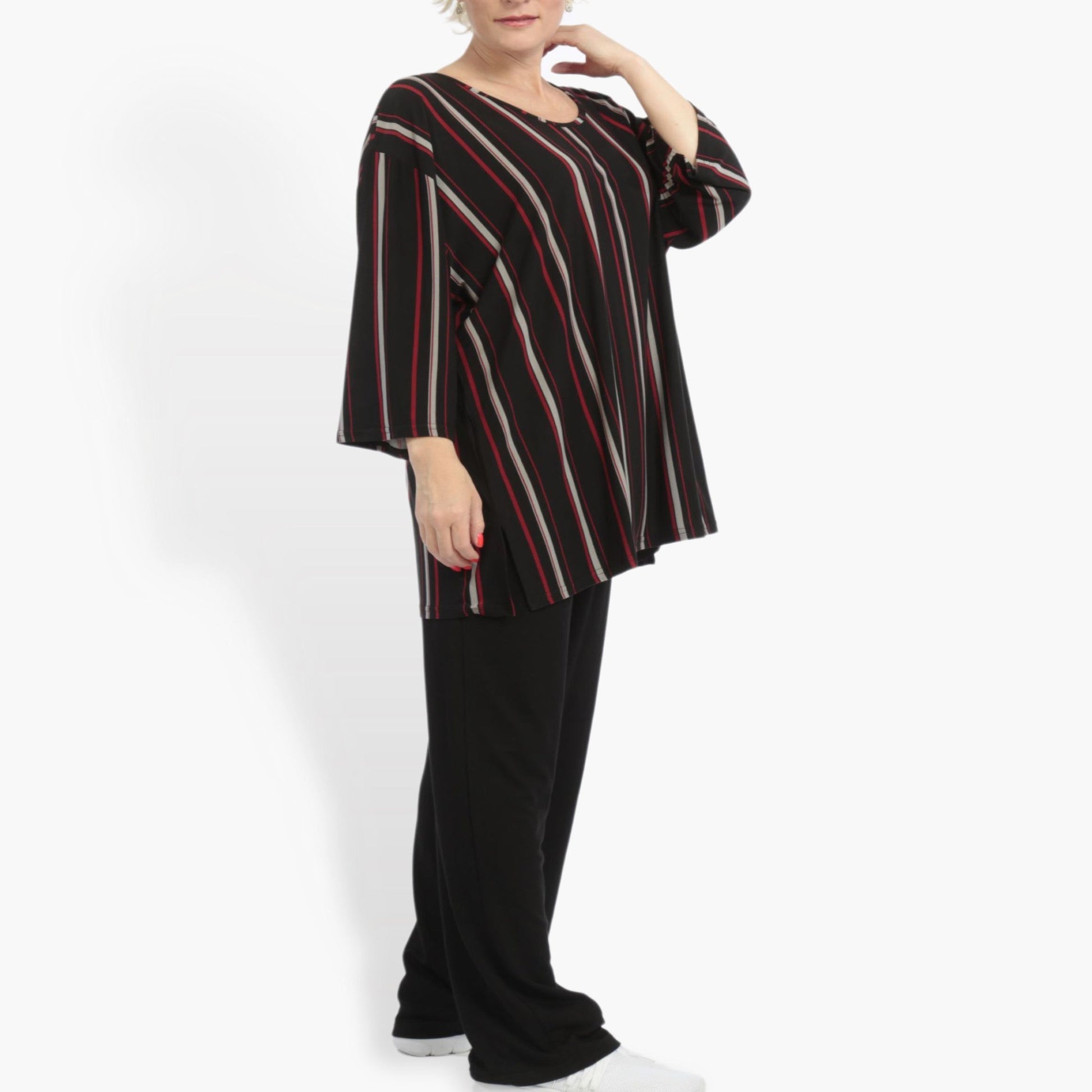  Bigshirt von AKH Fashion aus Materialmix in gerader Form, 0861.00332, Schwarz-Grau-Rot