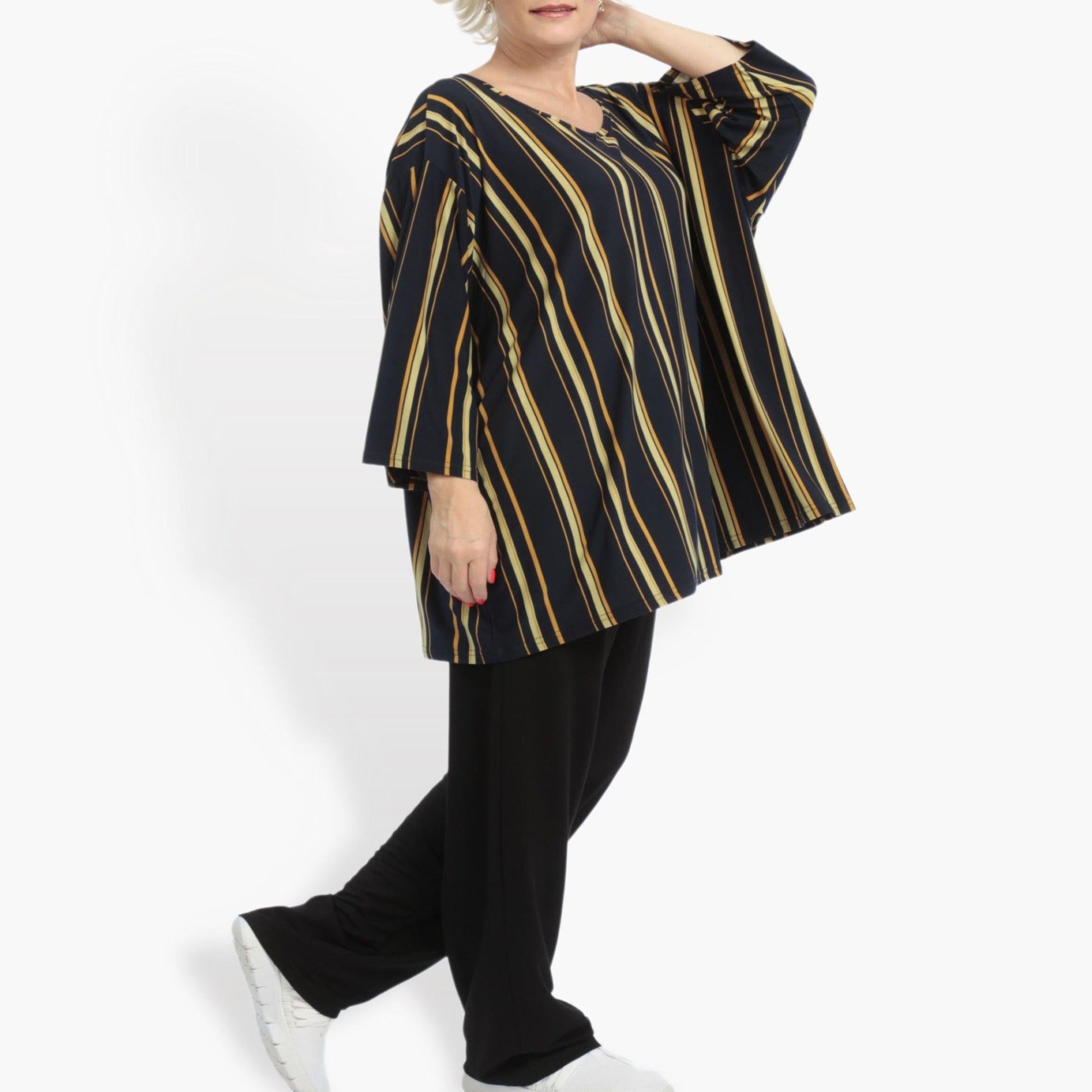  Bigshirt von AKH Fashion aus Materialmix in kastiger Form, 0861.06543, Marine-Gelb, Schick