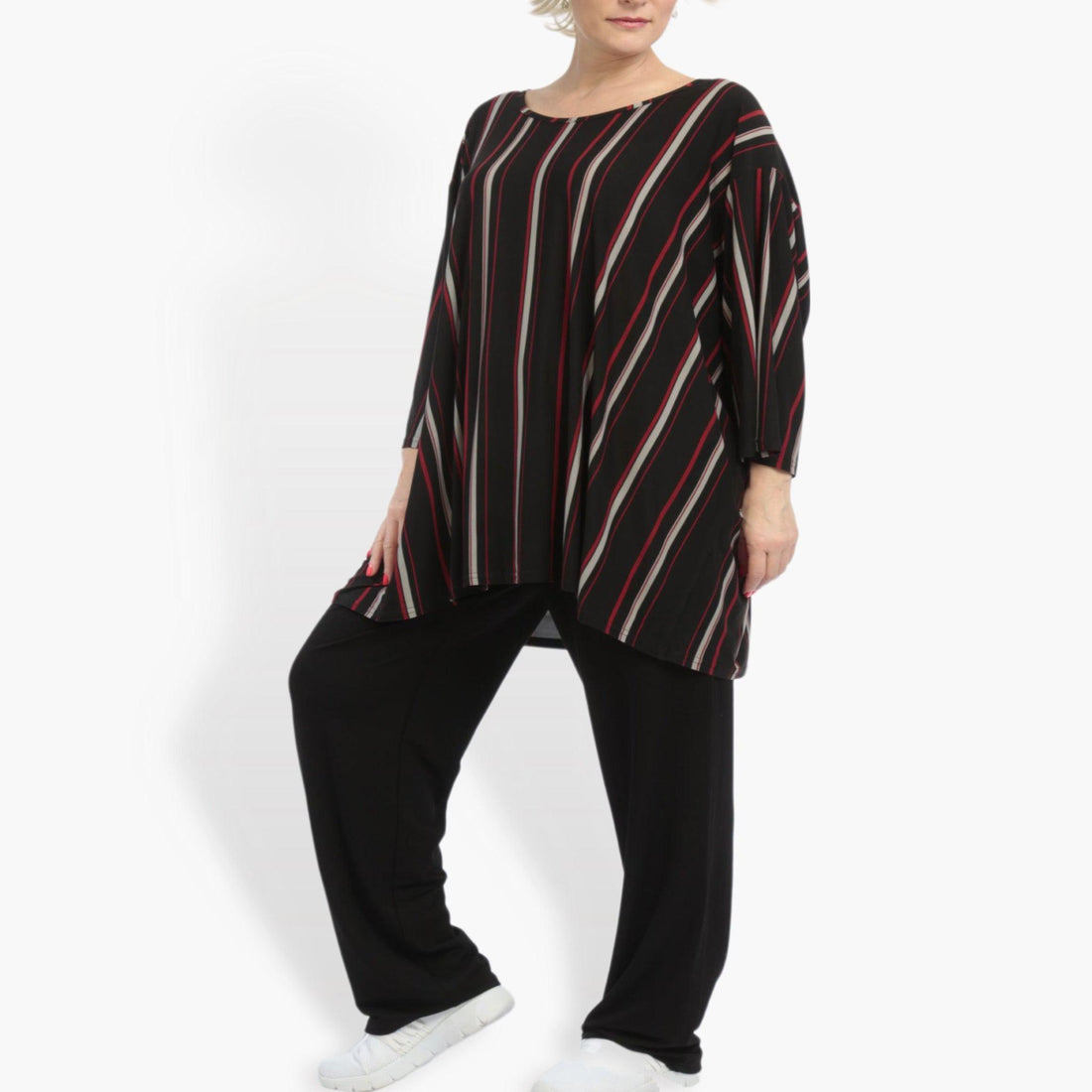  Bigshirt von AKH Fashion aus Materialmix in kastiger Form, 0861.06543, Schwarz-Rot-Grau