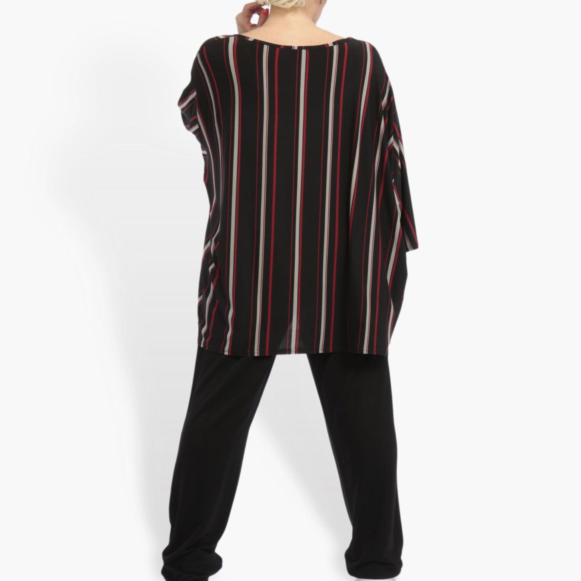  Bigshirt von AKH Fashion aus Materialmix in kastiger Form, 0861.06543, Schwarz-Rot-Grau