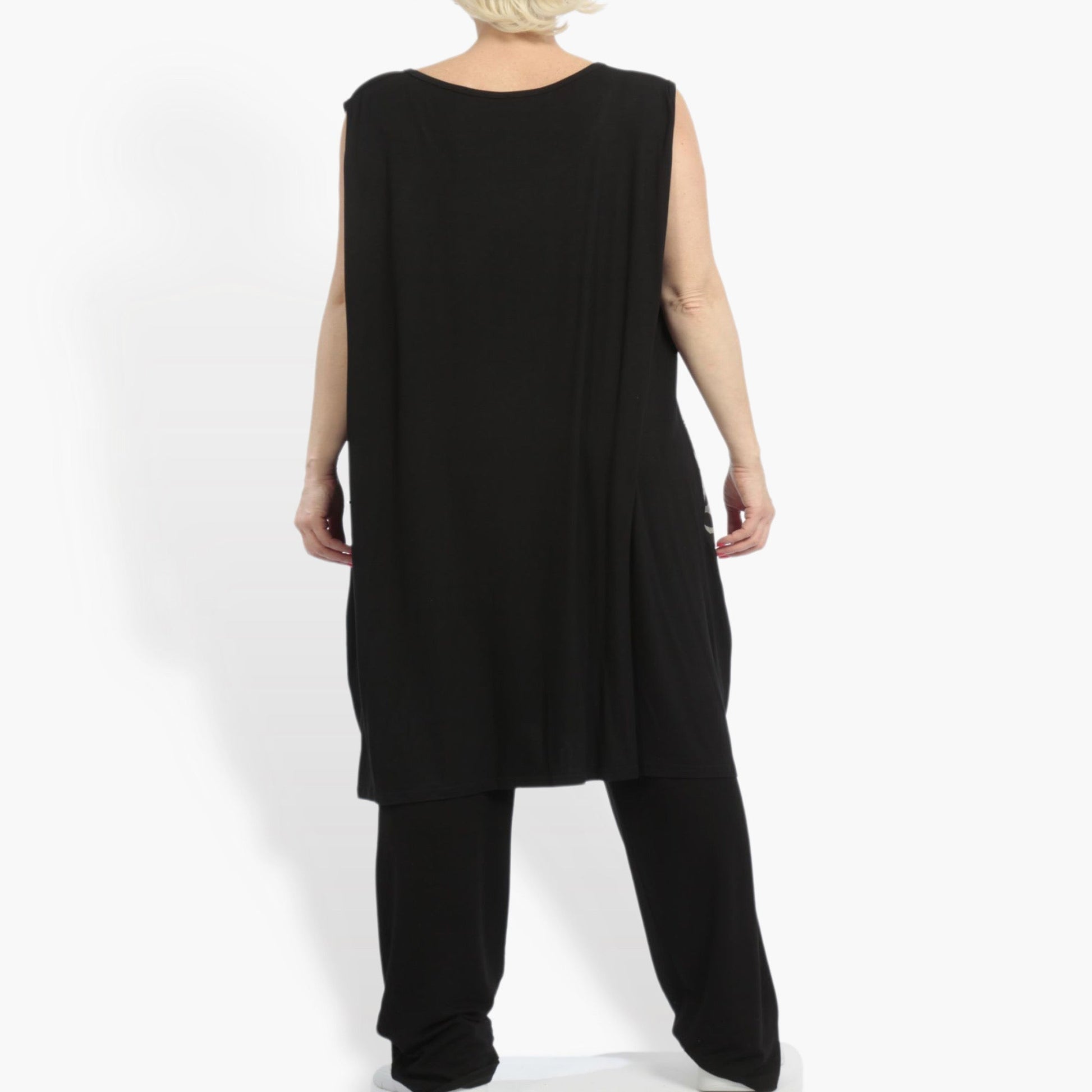  Lässige Oversize Tunika in Schwarz-Grau mit floralem Muster für Plus Size im bequemen Viskose-Mix