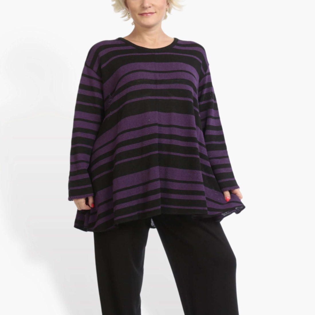  Pullover von AKH Fashion aus Baumwolle in Glocken-Form, 0878.01892, Schwarz-Lila, Schick