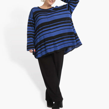  Oversized Pullover in Glocken-Form mit Blockstreifen in Schwarz und Blau für lässigen Stil