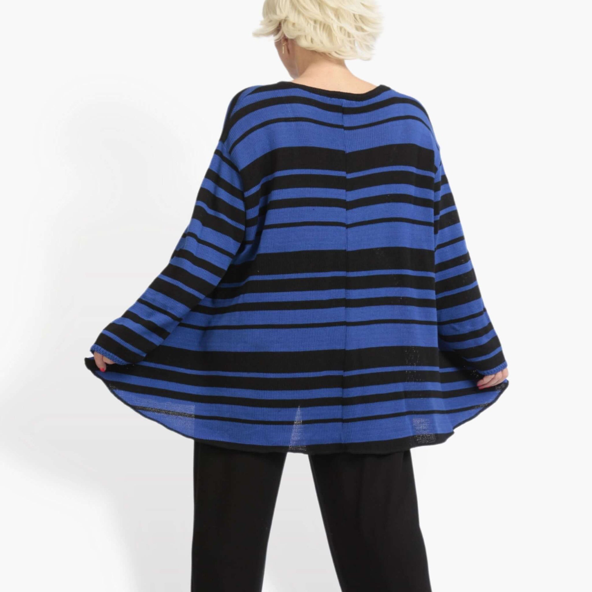  Oversized Pullover in Glocken-Form mit Blockstreifen in Schwarz und Blau für lässigen Stil