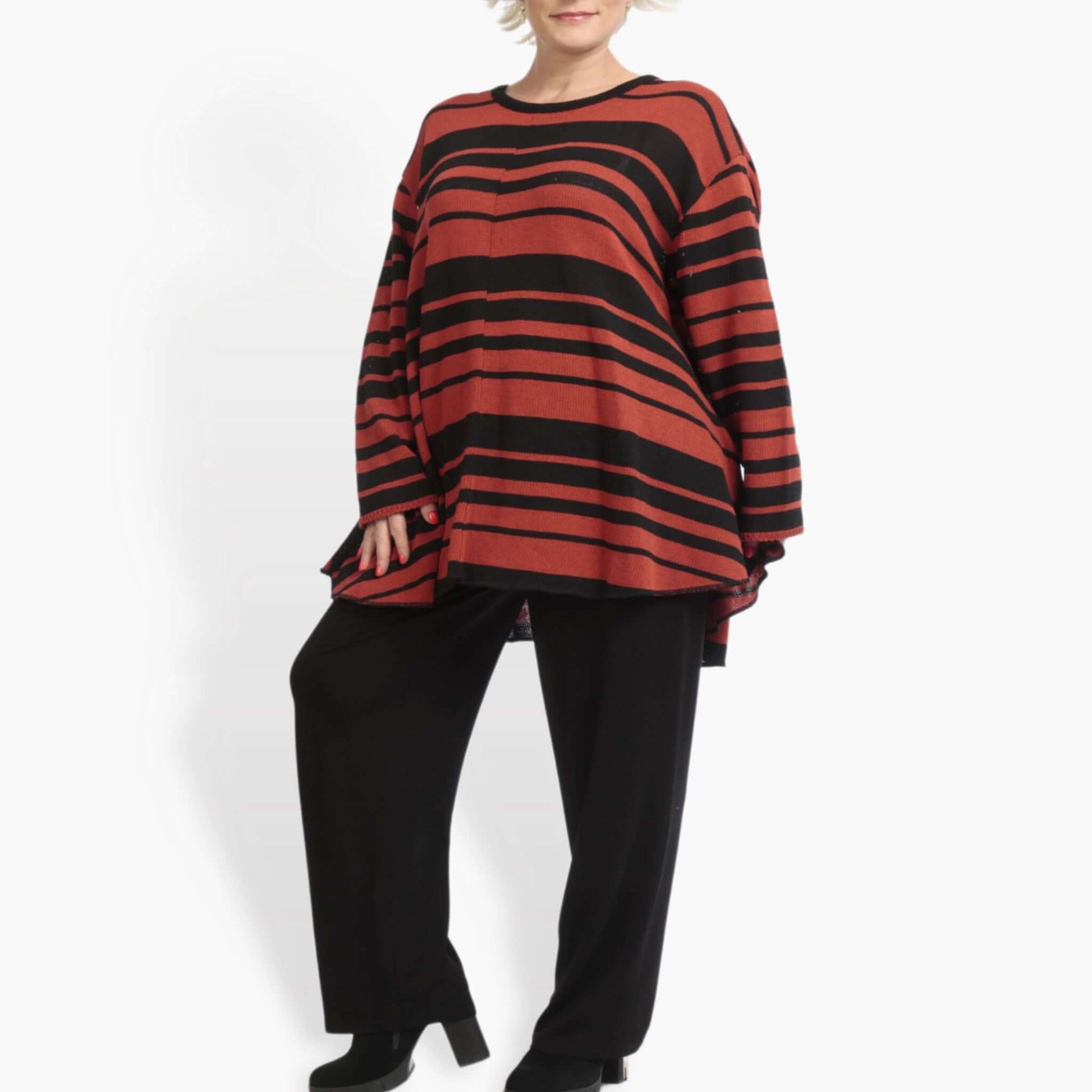  Pullover von AKH Fashion aus Baumwolle in Glocken-Form, 0878.01892, Schwarz-Rot, Schick